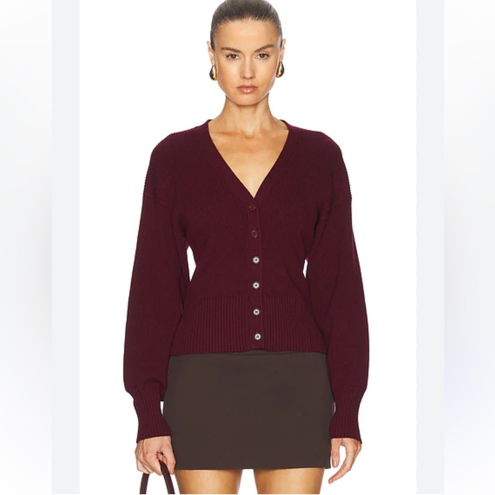 L'ACADEMIE by Marianna Monnie Knit Cardigan Sweater Wool Black Cherry Size L
